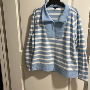 Blue and white striped sweatshirt